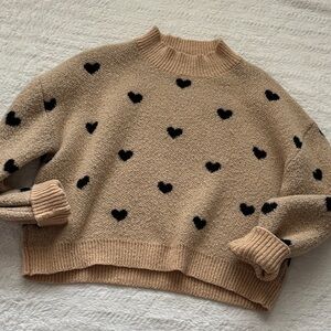 Cozy Heart Pattern Sweater - Tan and Black
